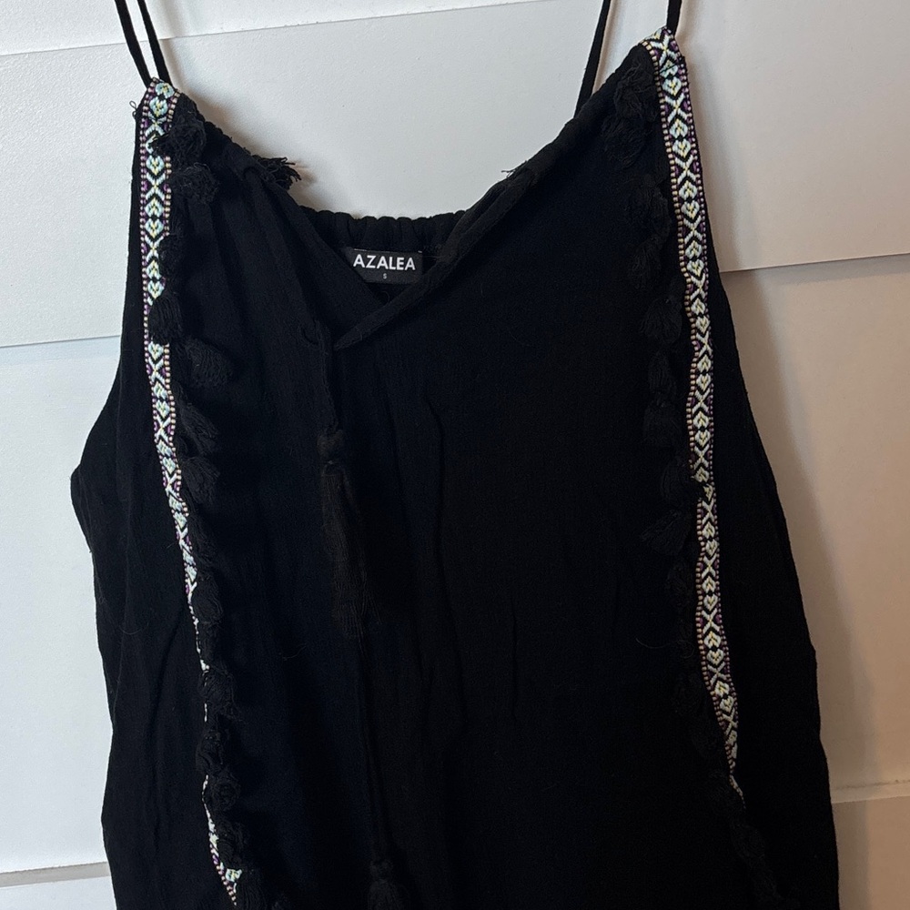 Azalea Black Mini Dress with Embroidered Trim
